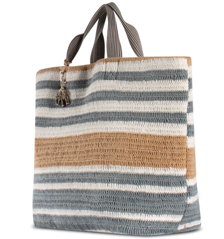 Großer Shopper aus Textil mit Streifen – Anokhi - ANOKHI