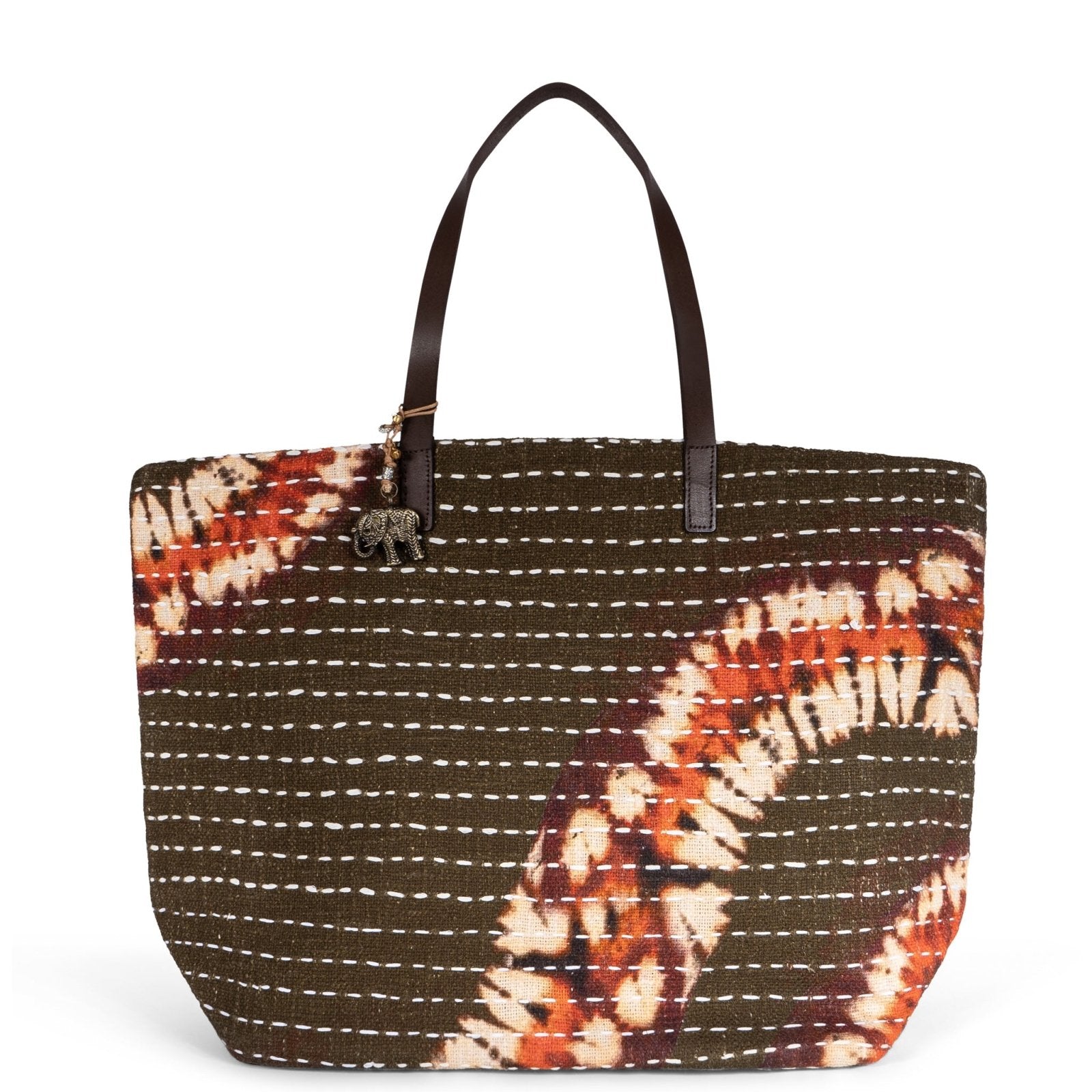 Großer Shopper Batik oliv - ANOKHI