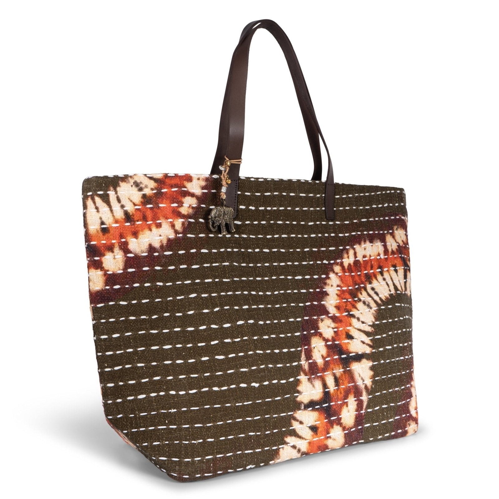 Großer Shopper Batik oliv - ANOKHI