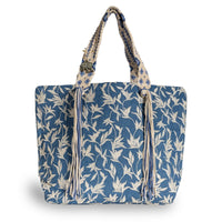 Großer Shopper Blue Denim Blumestick Makramee - ANOKHI