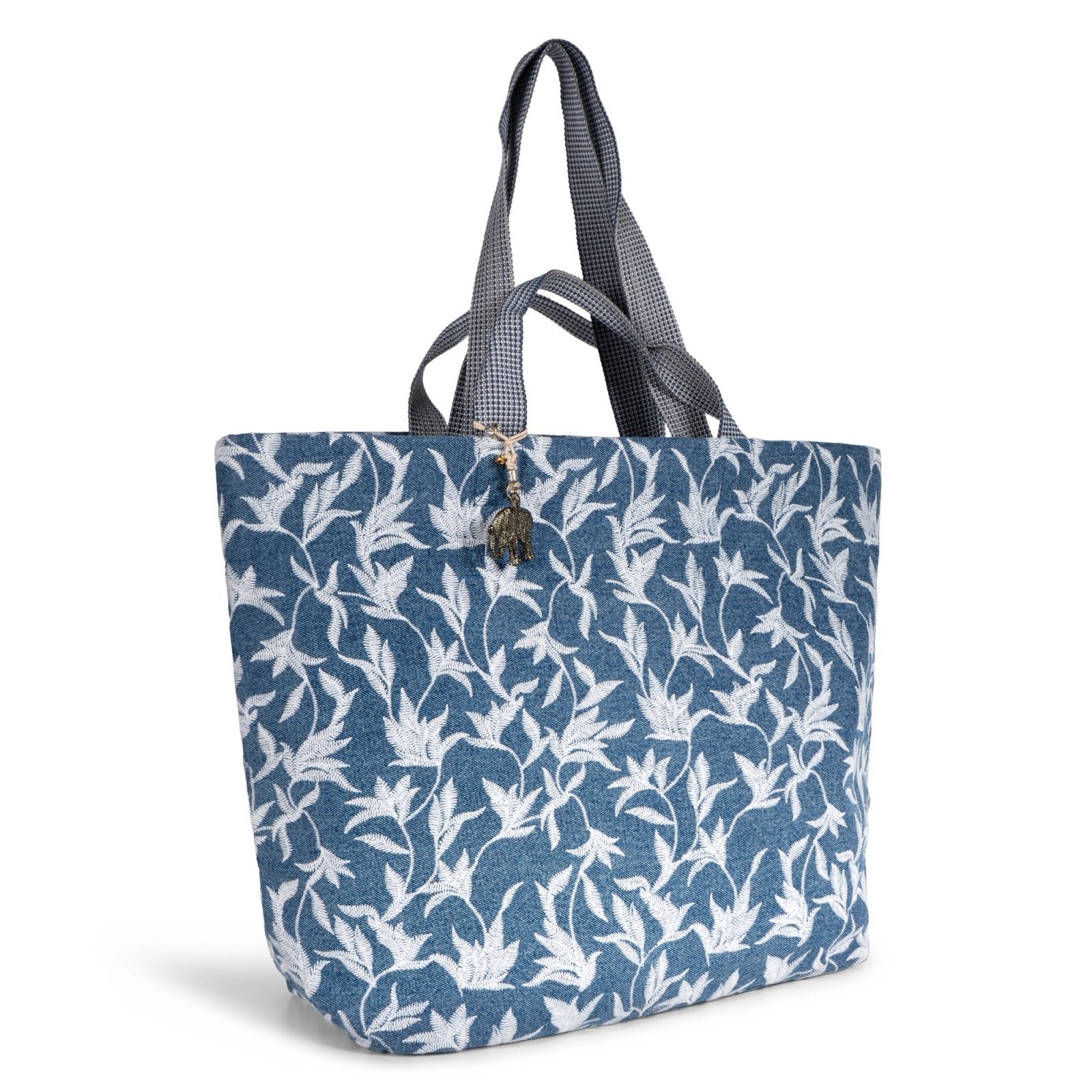 Großer Shopper Blue Denim Blumestick weiß - ANOKHI