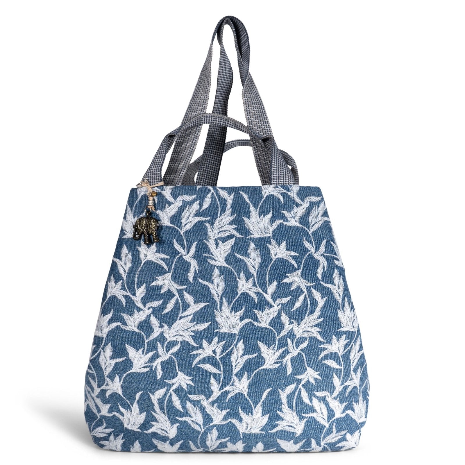 Großer Shopper Blue Denim Blumestick weiß - ANOKHI