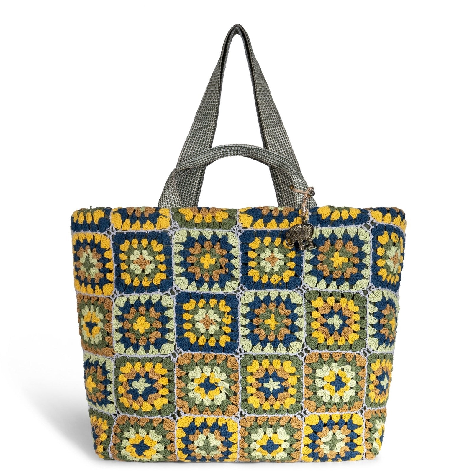 Großer Shopper Crochet Handarbeit grün gelb - ANOKHI