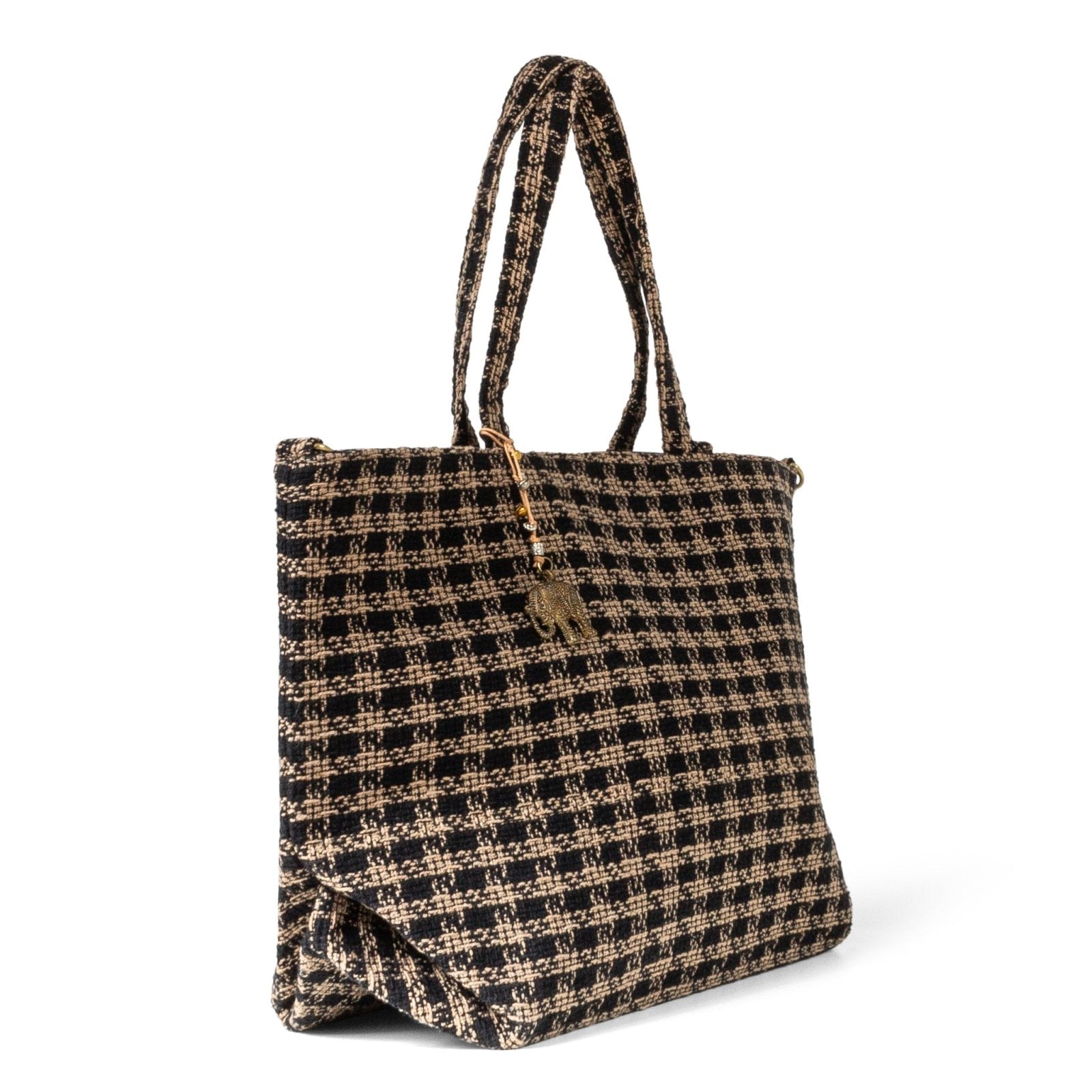 Großer Shopper Karo beige schwarz - ANOKHI