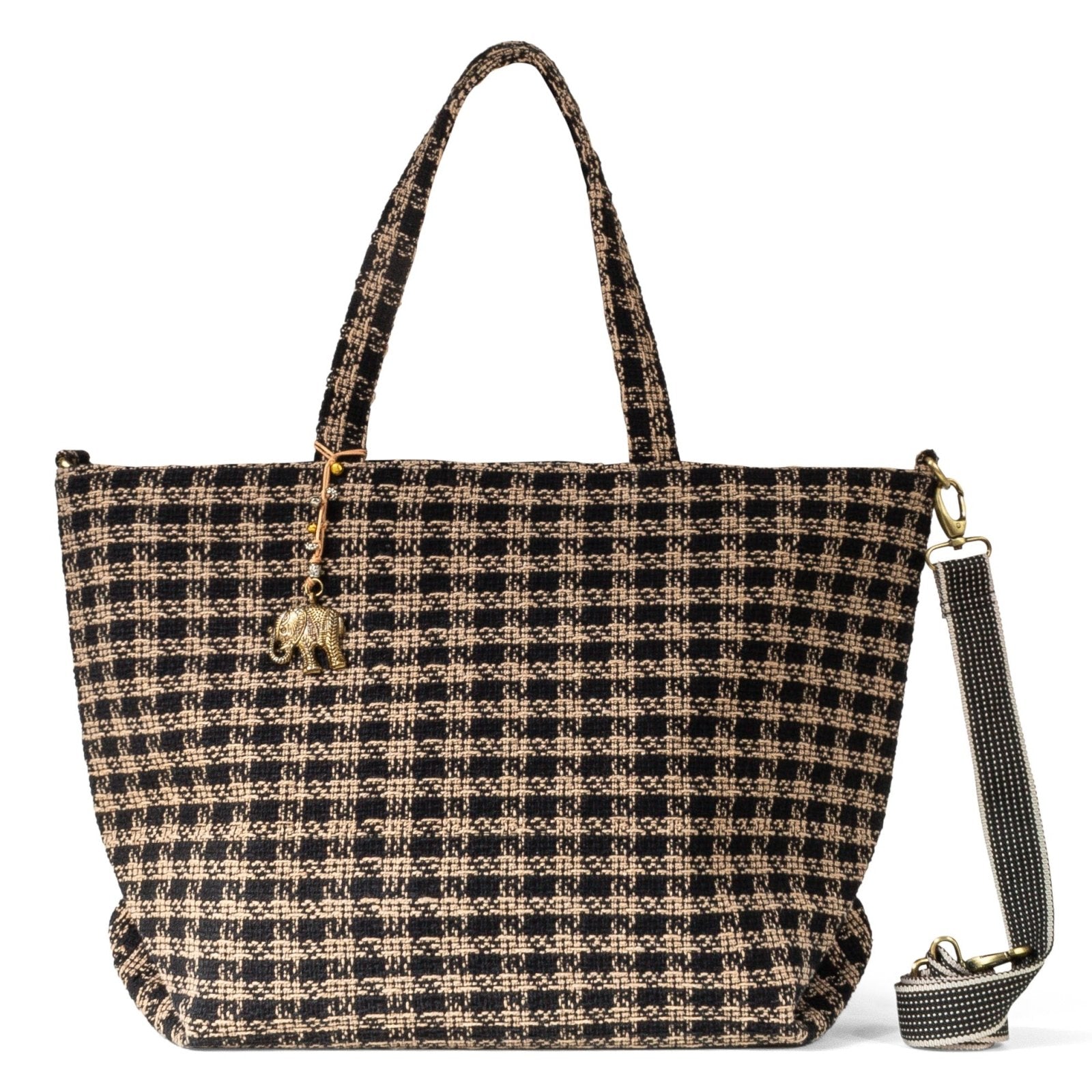 Großer Shopper Karo beige schwarz - ANOKHI