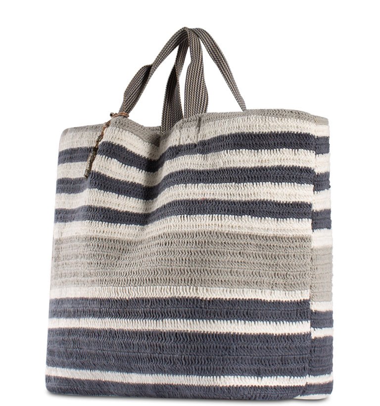 Großer Shopper mit Streifen in Blau & Natur – Anokhi - ANOKHI