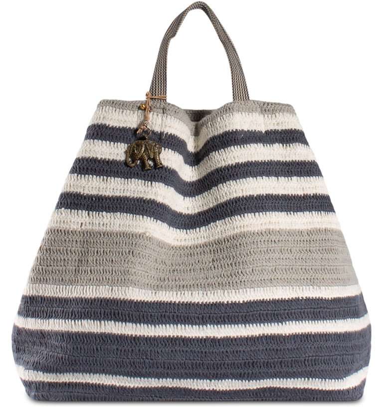 Großer Shopper mit Streifen in Blau & Natur – Anokhi - ANOKHI