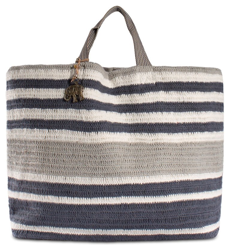 Großer Shopper mit Streifen in Blau & Natur – Anokhi - ANOKHI