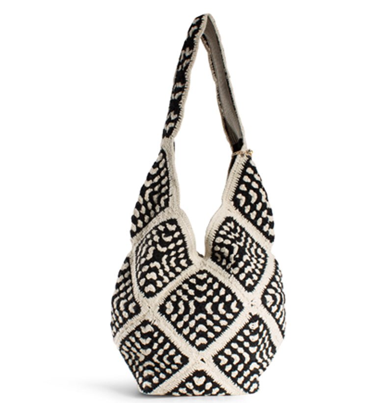 Häkelbeutel, Hippiebag Scwarz Weiss - ANOKHI