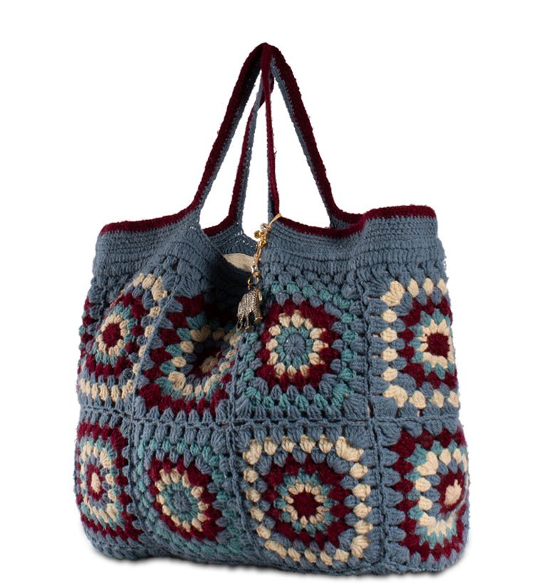 Häkeltasche, Patchworktasche Blau - ANOKHI