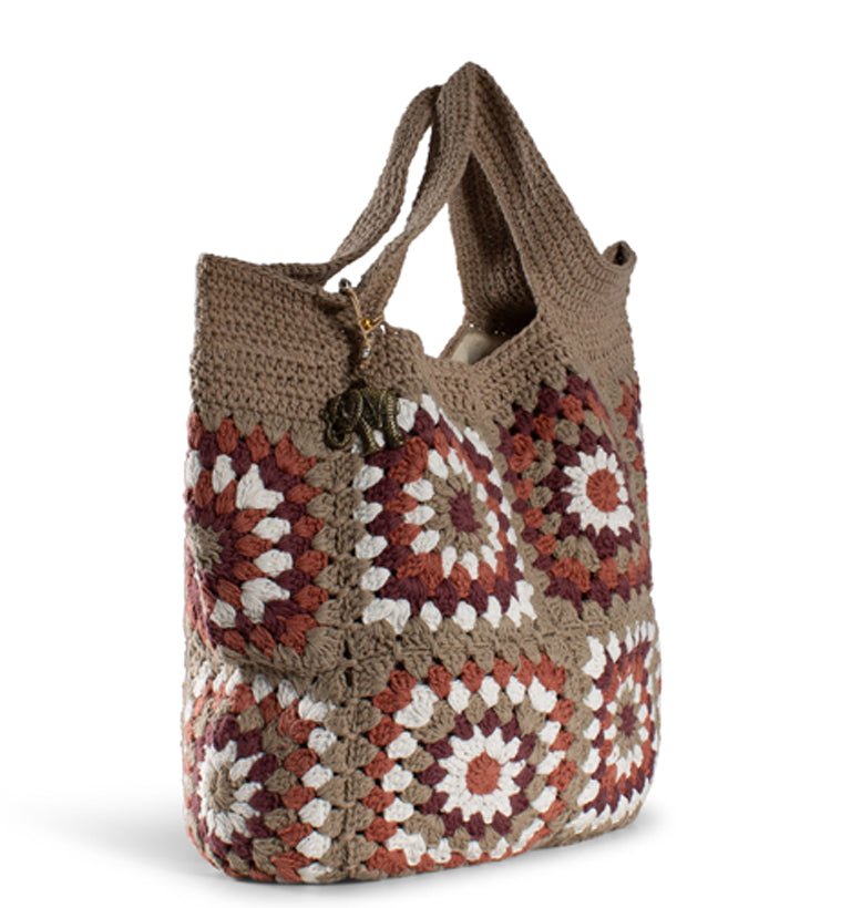 Häkeltasche, Patchworktasche Braun - ANOKHI