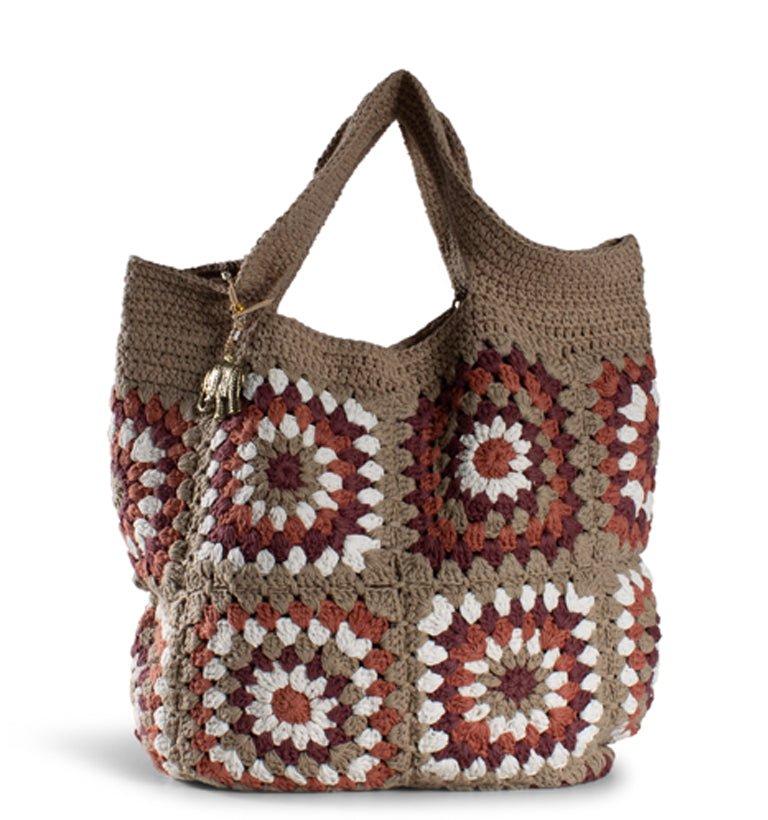 Häkeltasche, Patchworktasche Braun - ANOKHI