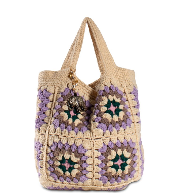 Häkeltasche, Patchworktasche Cremefarben - ANOKHI