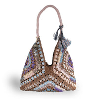 Hippie Bag Beuteltasche Bast Handarbeit braun - ANOKHI