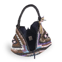 Hippie Bag Beuteltasche Bast Handarbeit multicolor - ANOKHI