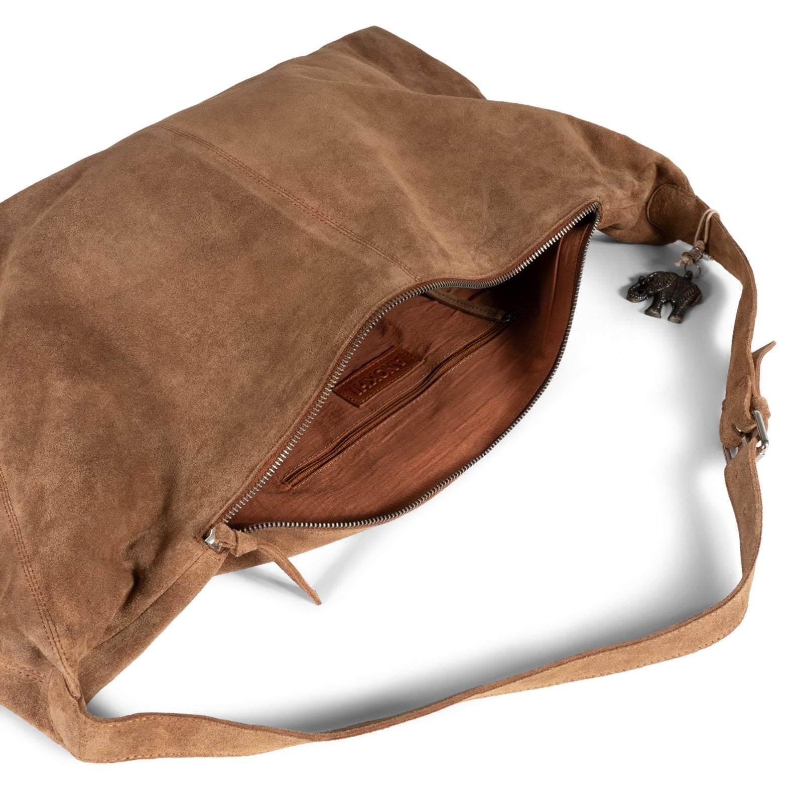 Hobo Bag Velourleder cognac - ANOKHI