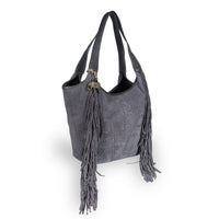 Hobo Bag Velourleder Fransen grau - ANOKHI