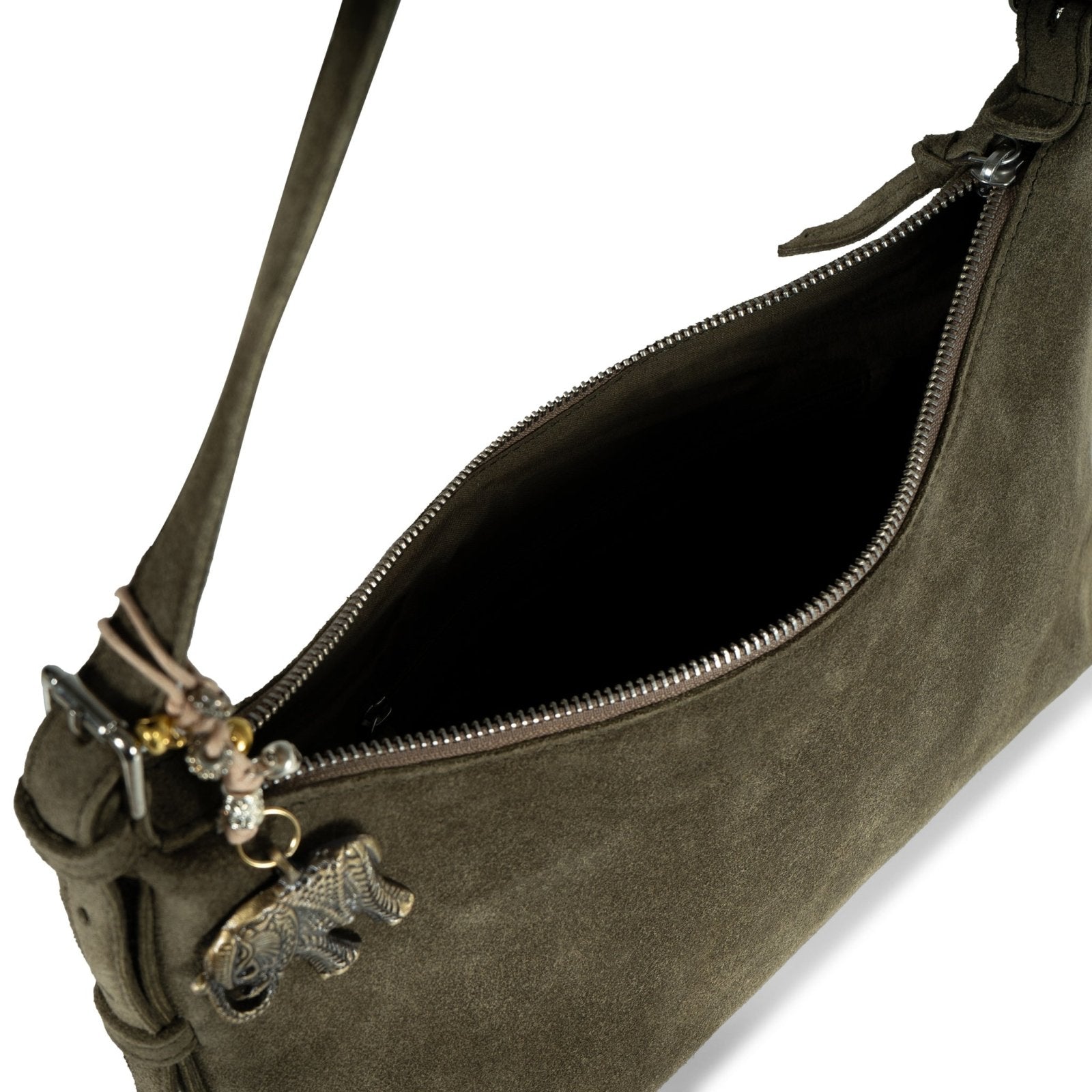 Schultertasche Velourleder olive - ANOKHI