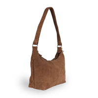 Schultertasche Velourleder tan - ANOKHI