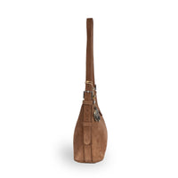 Schultertasche Velourleder tan - ANOKHI