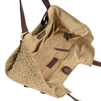 Shopper aus Bast Handarbeit natur Lederhenkel – 4