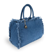 Tote Bag Denim blau Fransen - ANOKHI
