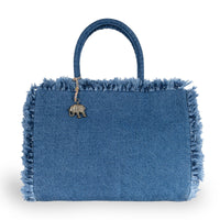 Tote Bag Denim blau Fransen - ANOKHI