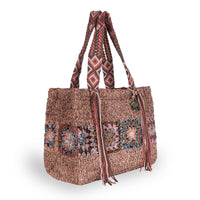 Tote Bag gehäkelt Fransen multicolor rotbraun - ANOKHI