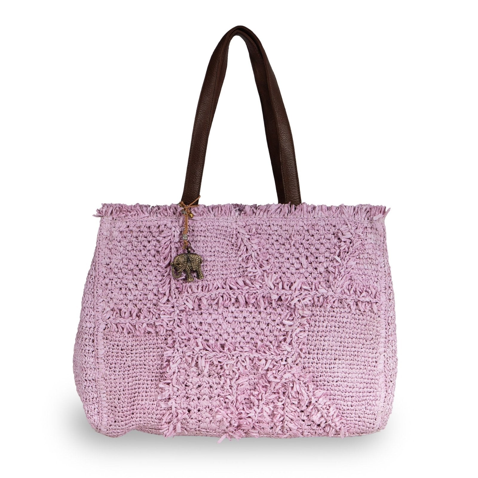 Tote Bag groß aus Bast Handarbeit rose - ANOKHI