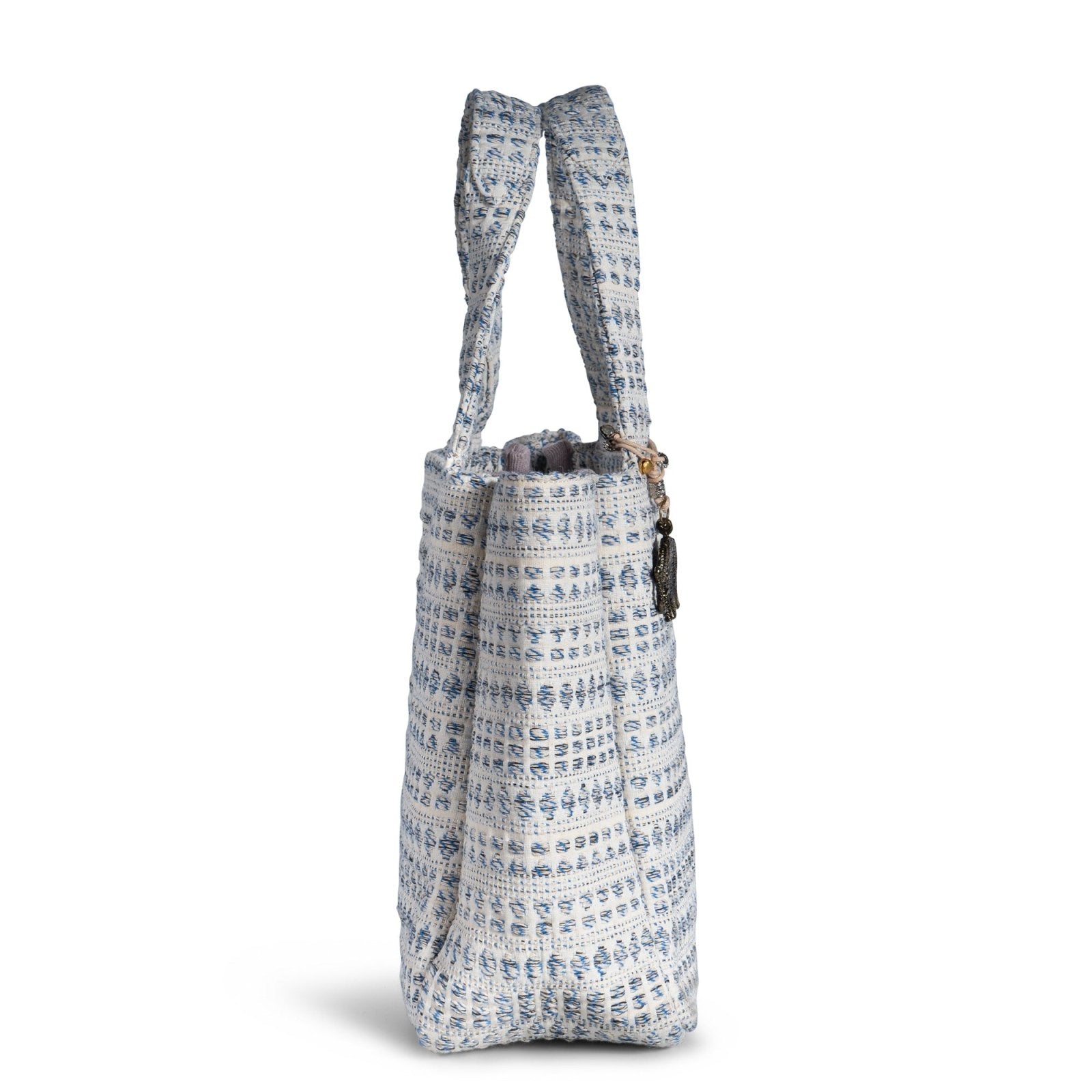 Tote Bag Jacquard Tupfen weiß blau - ANOKHI