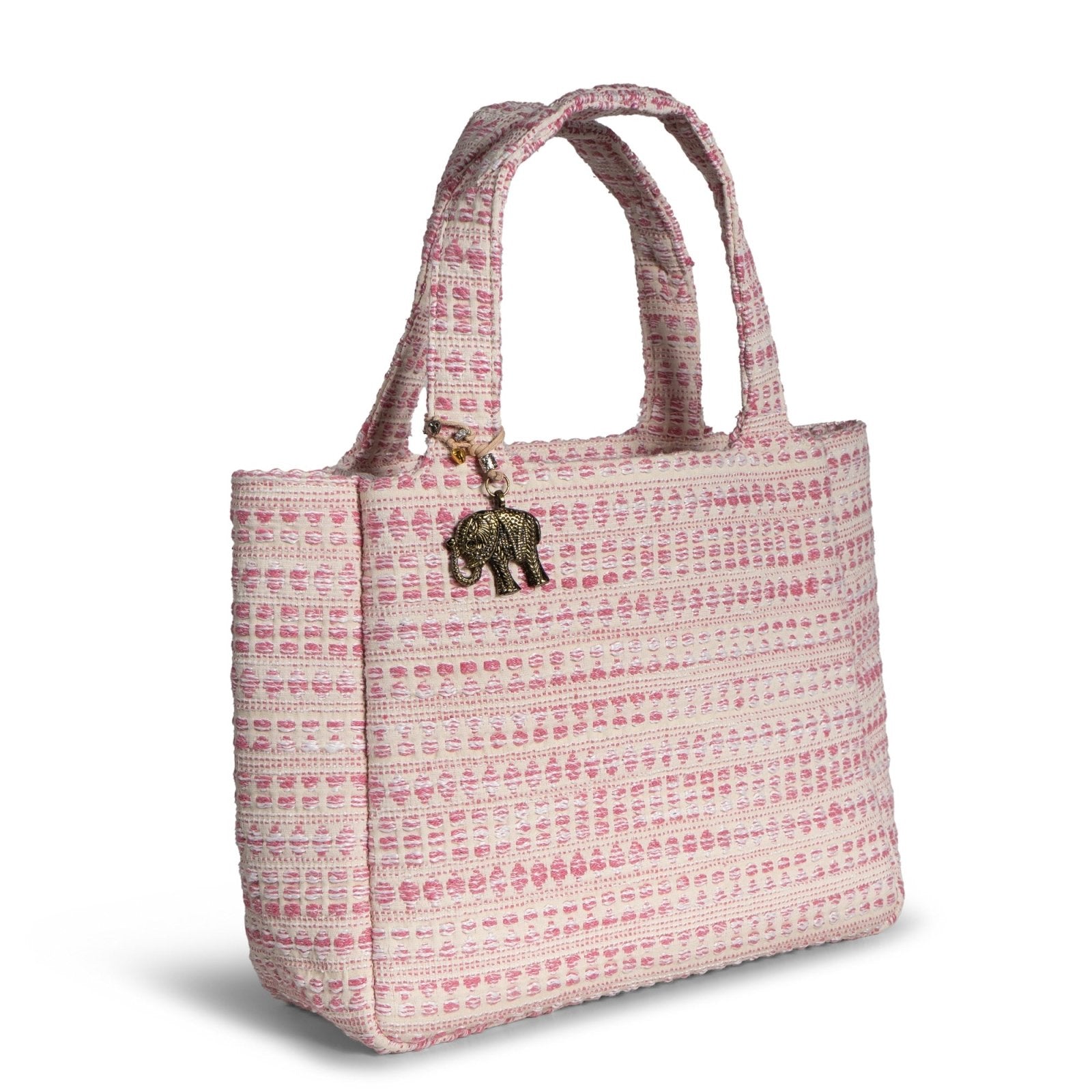 Tote Bag Jacquard Tupfen weiß pink - ANOKHI
