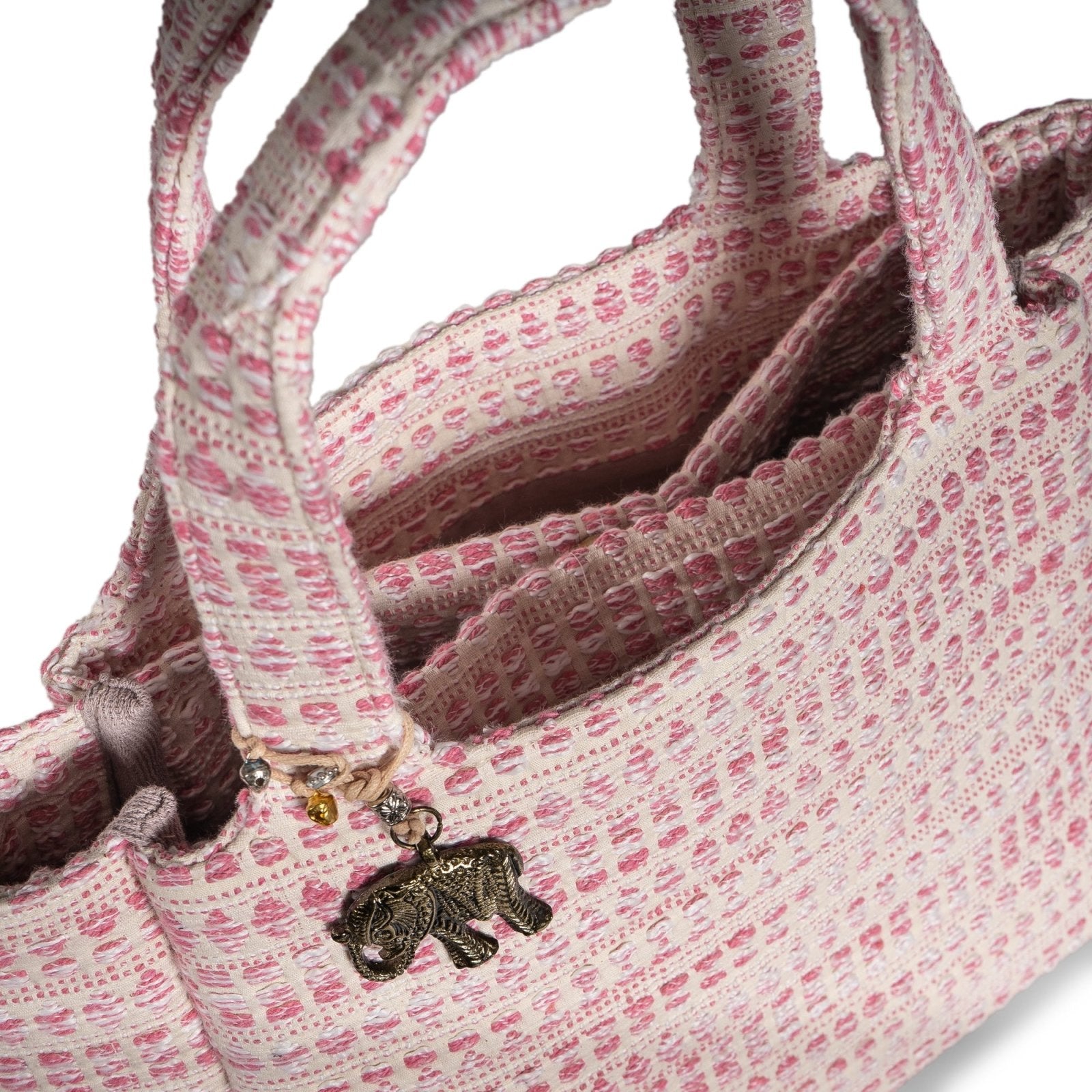 Tote Bag Jacquard Tupfen weiß pink - ANOKHI