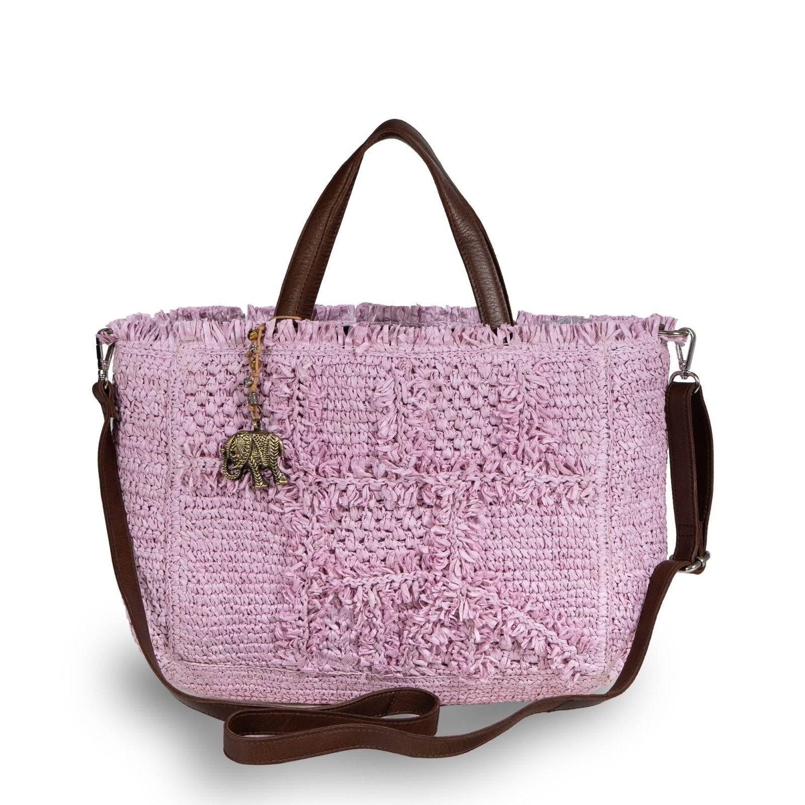 Tote Bag klein aus Bast Handarbeit rose - ANOKHI