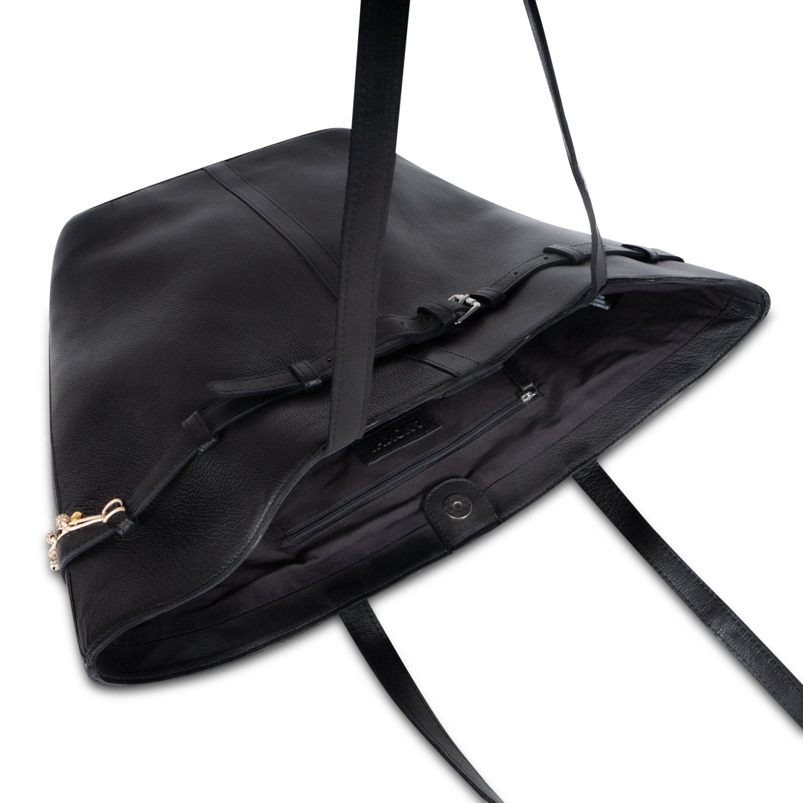 Tote Bag Leder schwarz Ziergürtel - ANOKHI