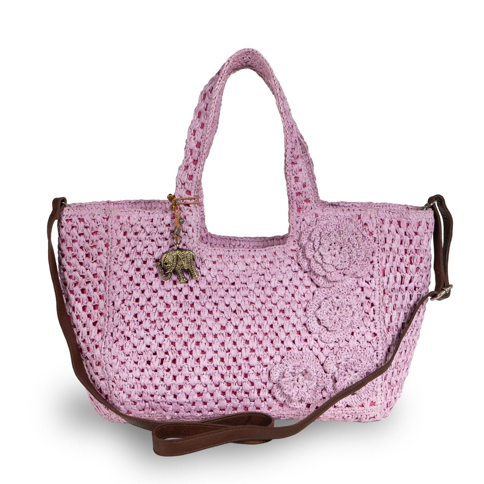 Tote Bag mittelgroß aus Bast Handarbeit rose - ANOKHI