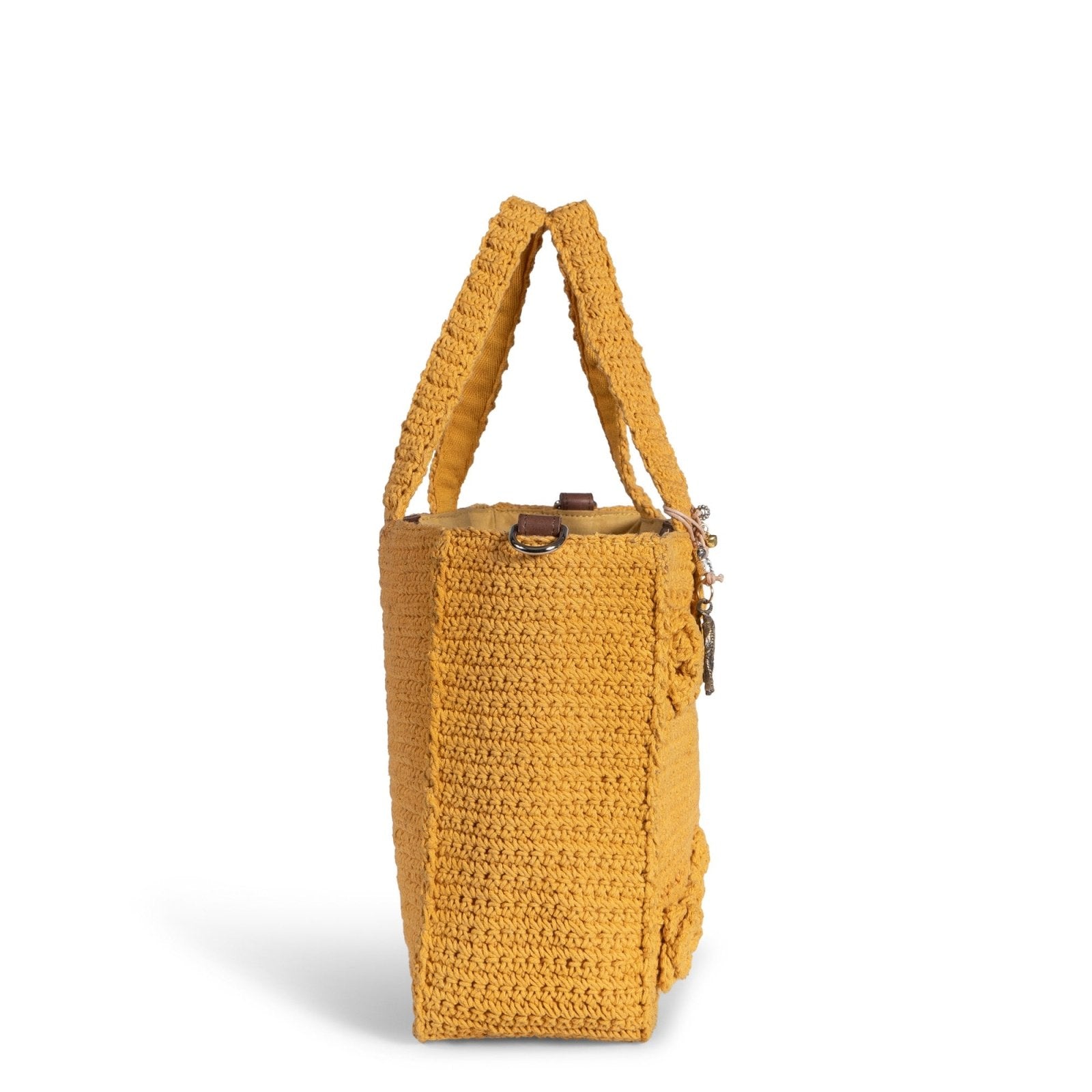 Tote Bag mittlere Größe gehäkelt Handarbeit Blumenmuster gelb - ANOKHI