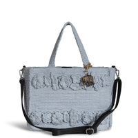 Tote Bag mittlere Größe gehäkelt Handarbeit Blumenmuster hellblau – 1