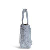 Tote Bag mittlere Größe gehäkelt Handarbeit Blumenmuster hellblau – 4