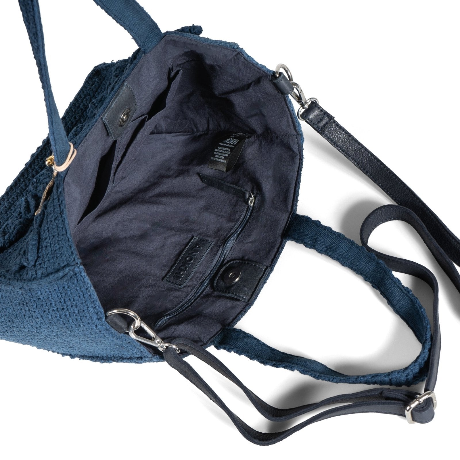 Tote Bag mittlere Größe gehäkelt Handarbeit Blumenmuster navy - ANOKHI