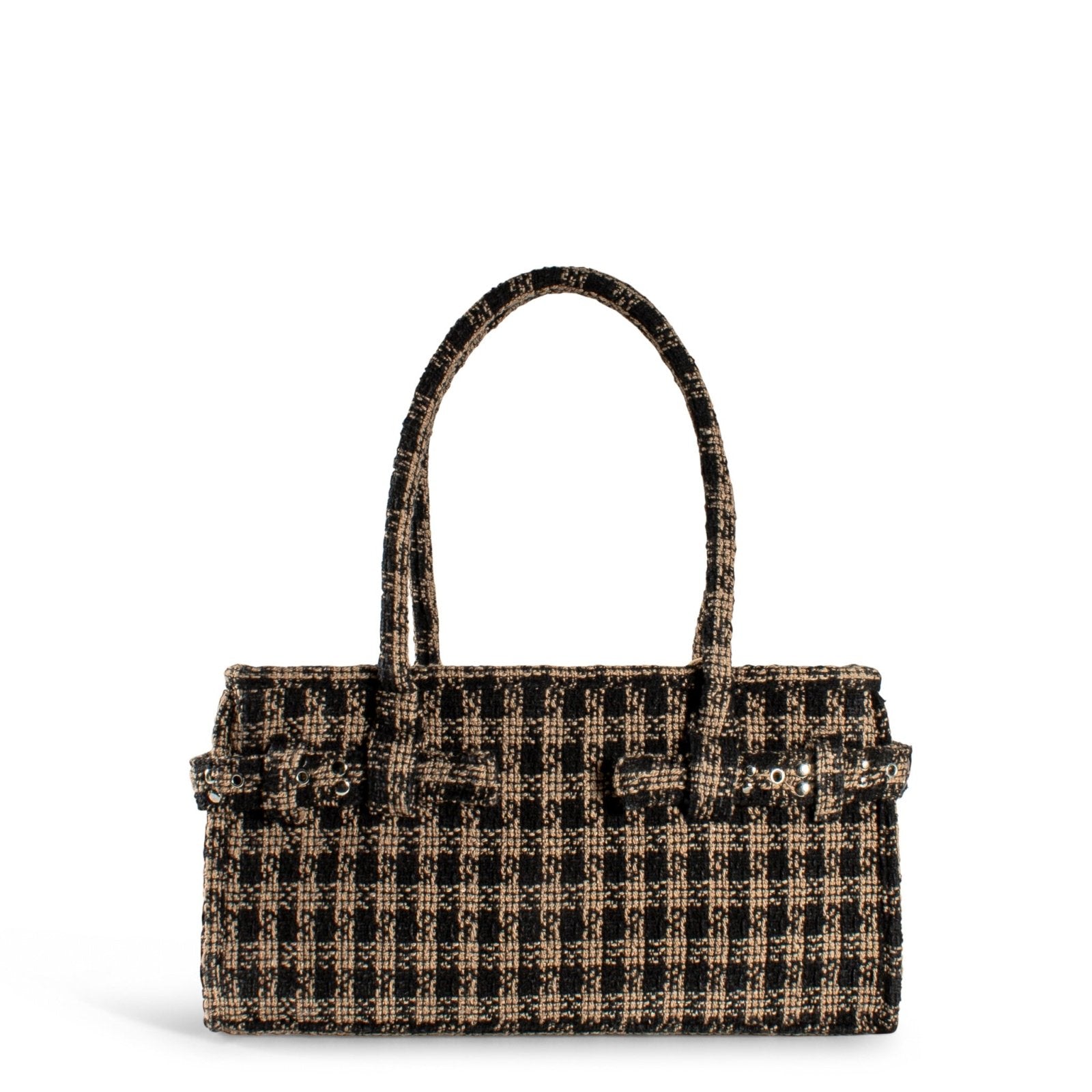 Tote Bag Nietengürtel Karo beige schwarz - ANOKHI