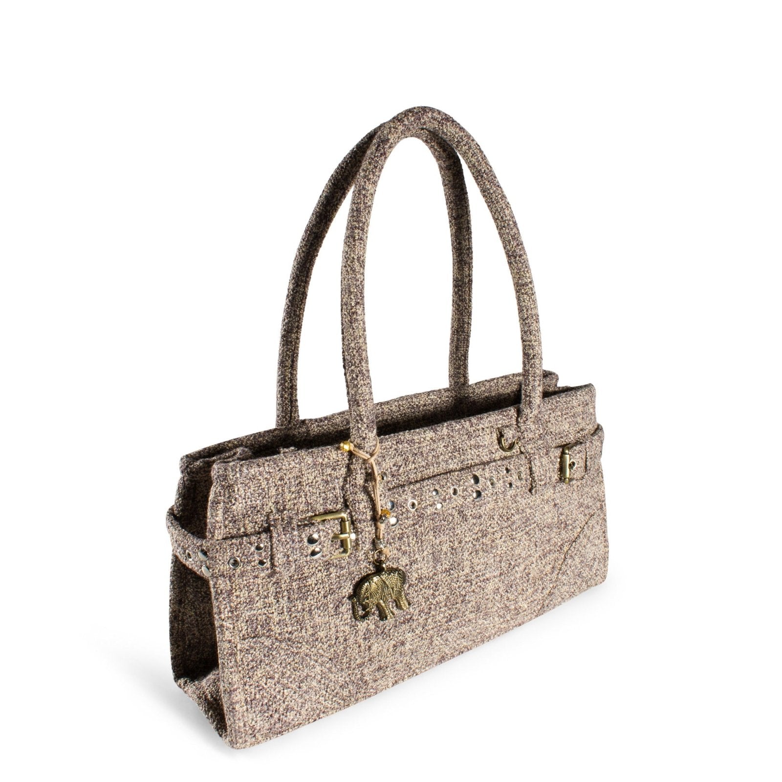 Tote Bag Nietengürtel Karo Bicolor beige taupe - ANOKHI