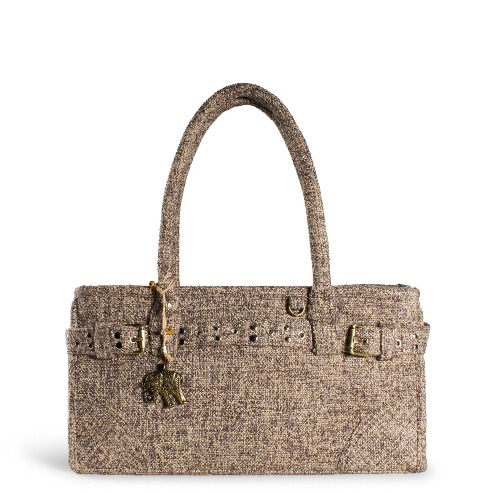 Tote Bag Nietengürtel Karo Bicolor beige taupe - ANOKHI