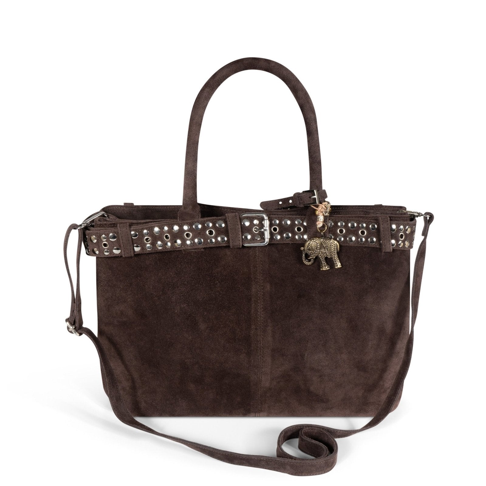 Tote Bag Velourleder braun Nieten - ANOKHI