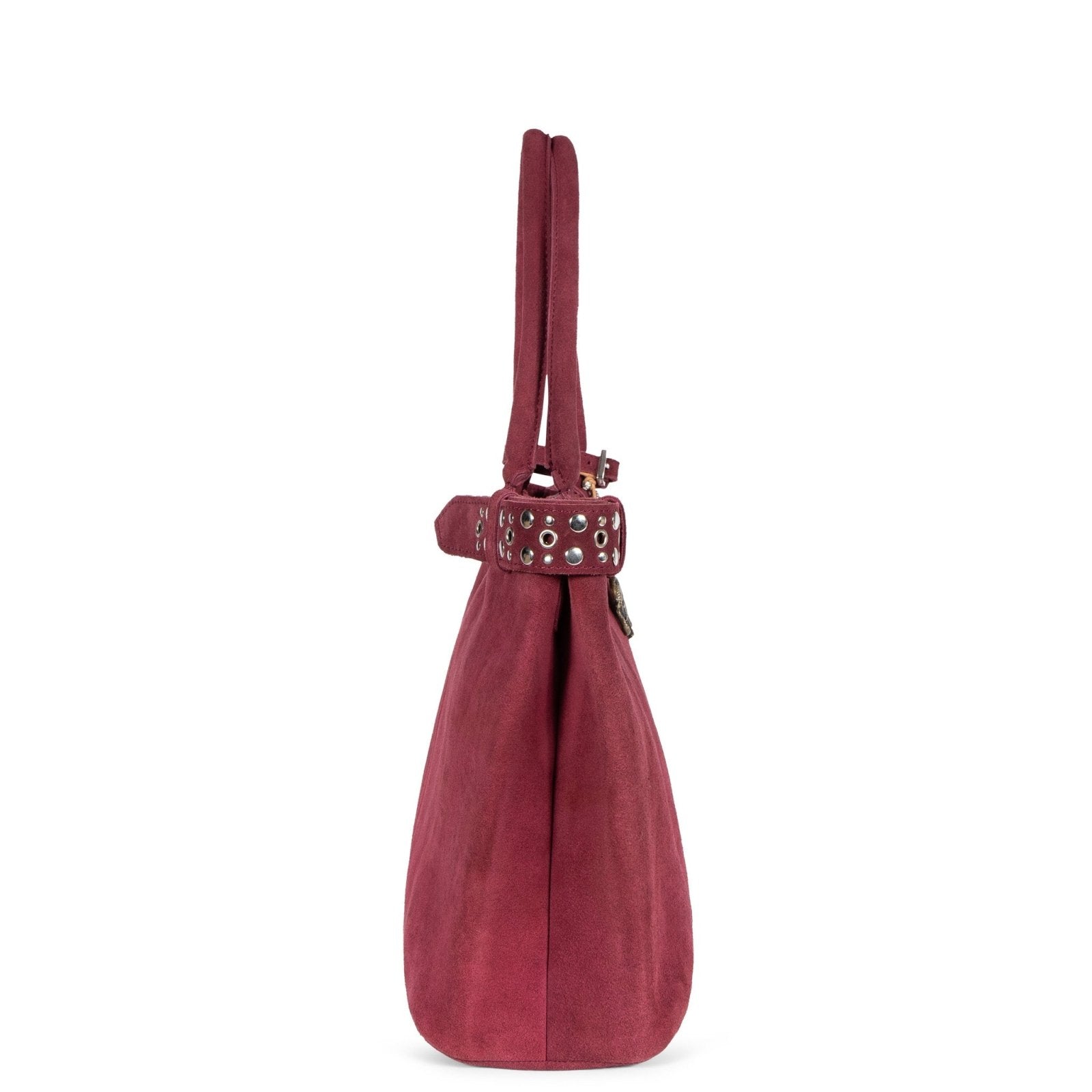 Tote Bag Velourleder weinrot Nieten - ANOKHI