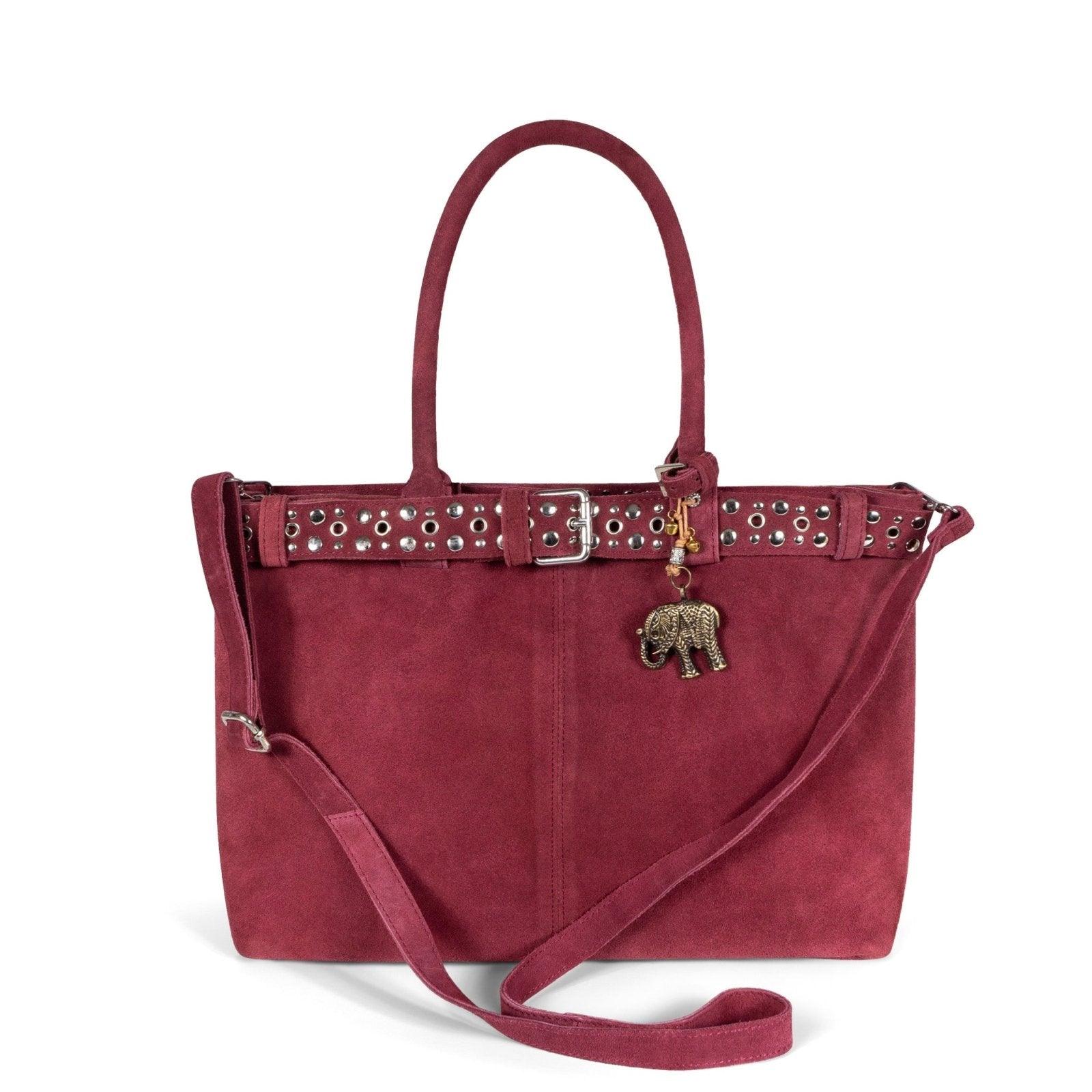 Tote Bag Velourleder weinrot Nieten - ANOKHI