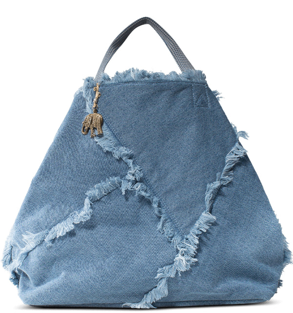 Großer Denim Shopper mit Fransen 58 x 18 x 39 cm