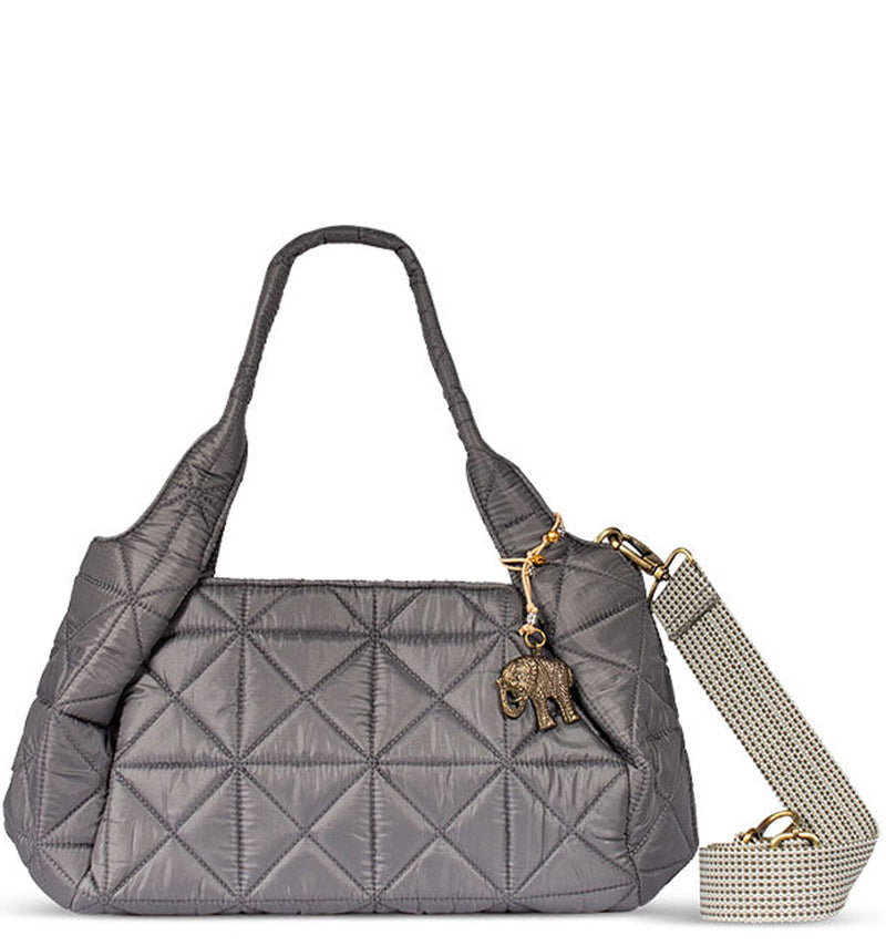 Gesteppte Nylon Tote Tasche mit Magnetverschluss zwei Tragekel abnehmbarer und verstellbarer Schultergurt Hauptfach Innentasche mit Reißverschluss zwei offene Innentaschen