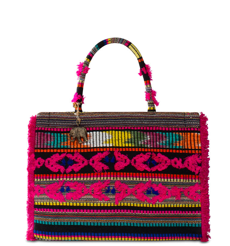 Ethno-Tragetasche mit buntem Webmuster