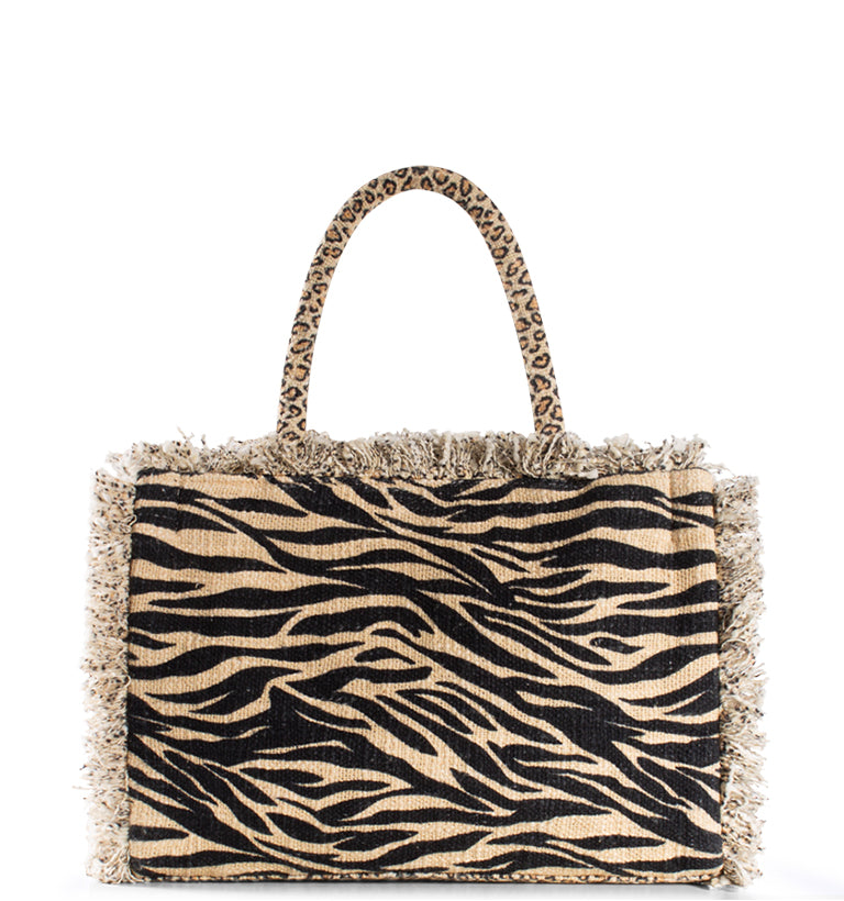 Tote Bag mit Animal-Patchwork – Zebra, Leopard & Snake