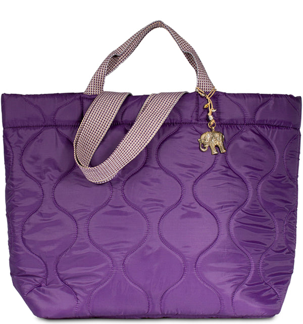 Großer gesteppt Nylon Shopper in Purple zwei Tragehenkel zwei Schultergurte mit Innentaschen und abnehmbarem Labelanhänger